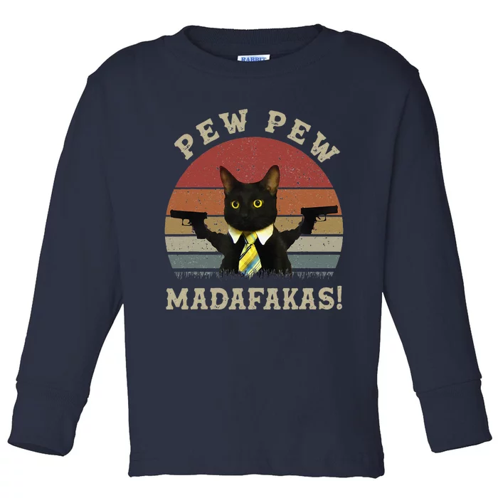 Cat Vintage PewPewPew Madafakas Cat Crazy Pew Vintage Toddler Long Sleeve Shirt