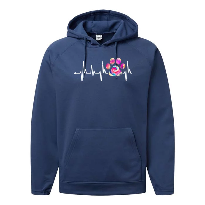 Cute Veterinarian Rainbow Paw Print Heartbeat Vet Tech Cute Gift Performance Fleece Hoodie