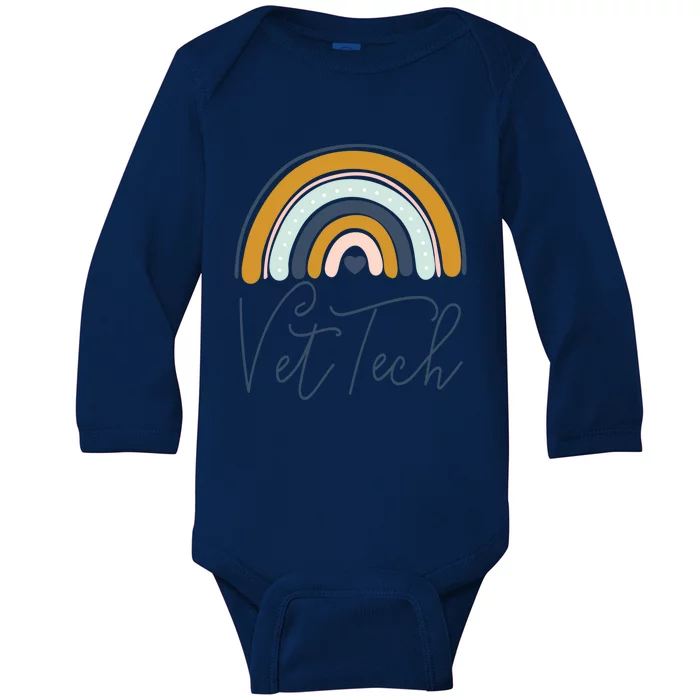 Cute Veterinarian Rainbow Paw Print Heartbeat Vet Tech Cool Gift Baby Long Sleeve Bodysuit