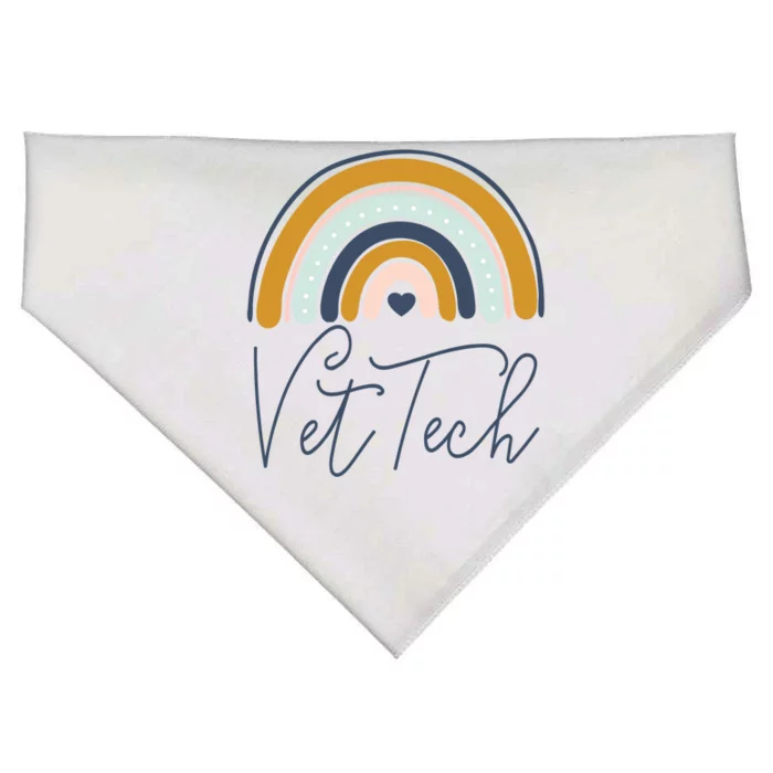 Cute Veterinarian Rainbow Paw Print Heartbeat Vet Tech Cool Gift USA-Made Doggie Bandana