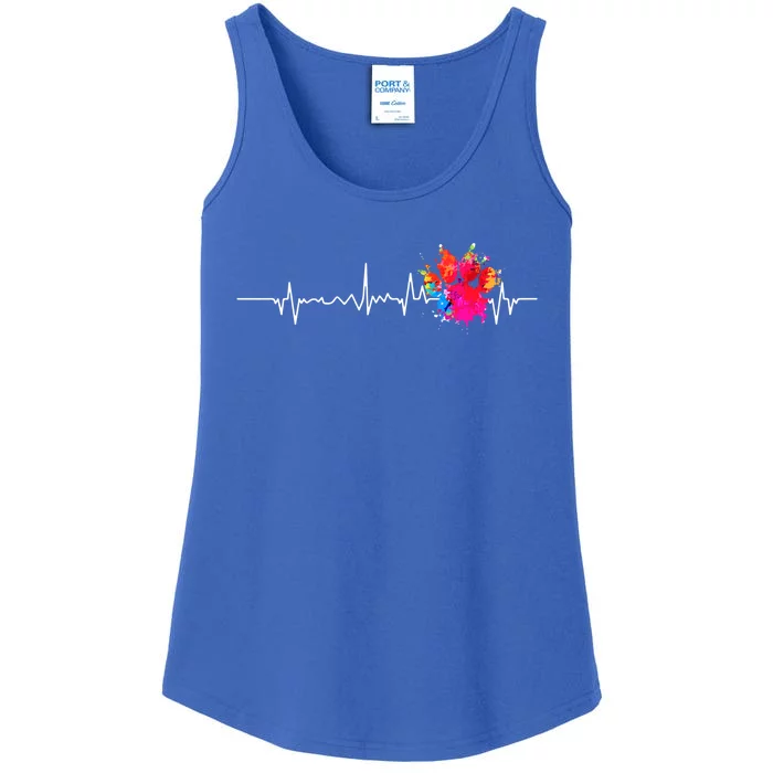 Cute Veterinarian Rainbow Paw Print Heartbeat Vet Tech Meaningful Gift Ladies Essential Tank