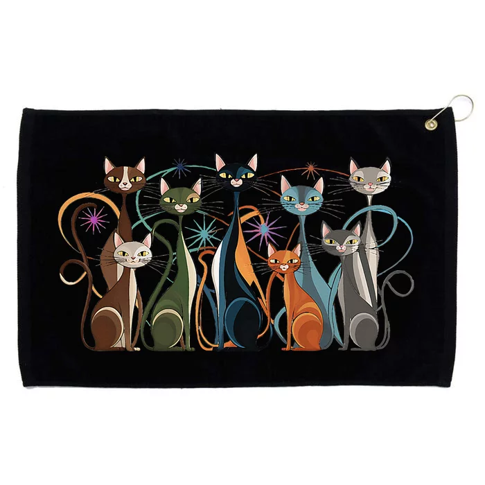 Cat Vintage Retro Midcentury Modern Look Cats Grommeted Golf Towel