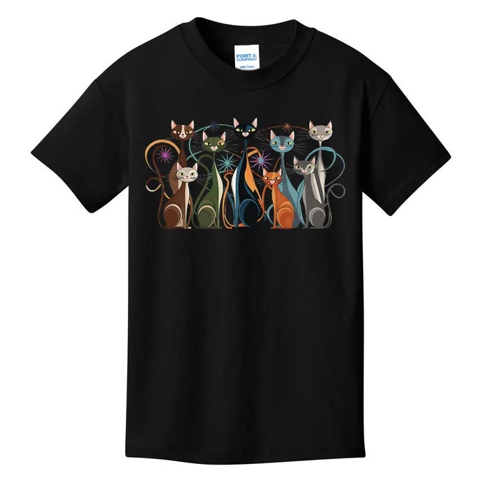 Cat Vintage Retro Midcentury Modern Look Cats Kids T-Shirt