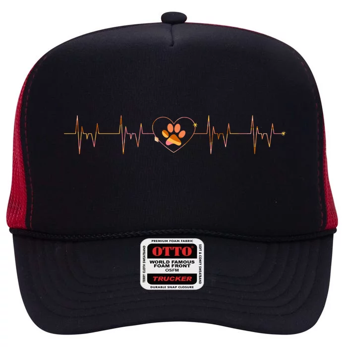 Cute Veterinarian Retro Groovy Paw Heartbeat Vet Gift High Crown Mesh Trucker Hat