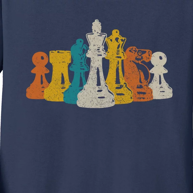 Chess Vintage Retro Chess Player Kids Long Sleeve Shirt