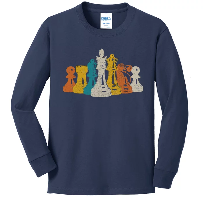 Chess Vintage Retro Chess Player Kids Long Sleeve Shirt