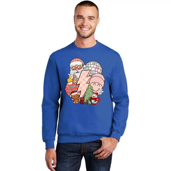 Christmas Vibes Retro Groovy Smile Face Santa Claus Cookie Gift Sweatshirt