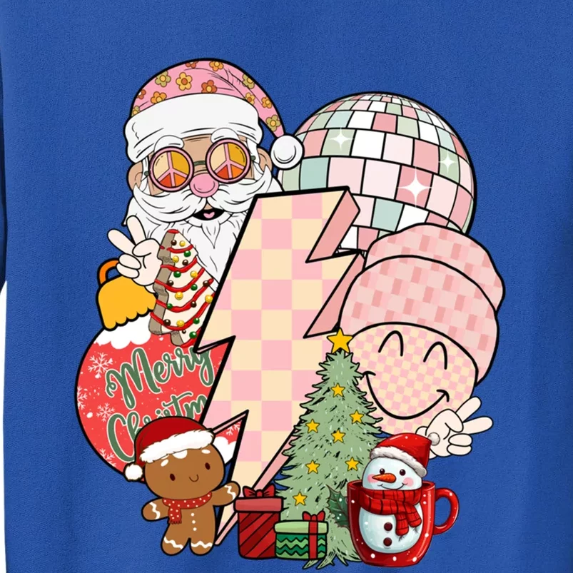 Christmas Vibes Retro Groovy Smile Face Santa Claus Cookie Gift Sweatshirt