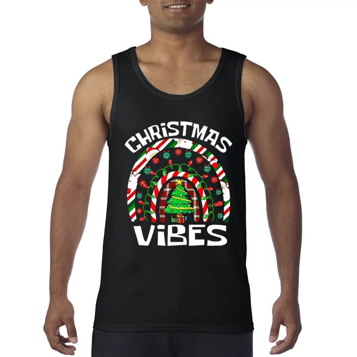 CHRISTMAS VIBES Rainbow Funny Xmas Pajama Tank Top