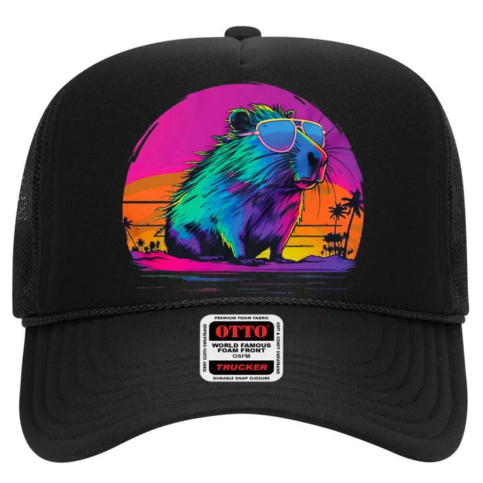 Capybara Vintage Rodent Retro Vaporwave Aesthetic Goth High Crown Mesh Trucker Hat