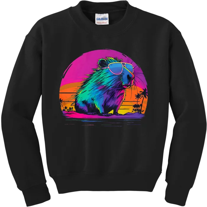 Capybara Vintage Rodent Retro Vaporwave Aesthetic Goth Kids Sweatshirt