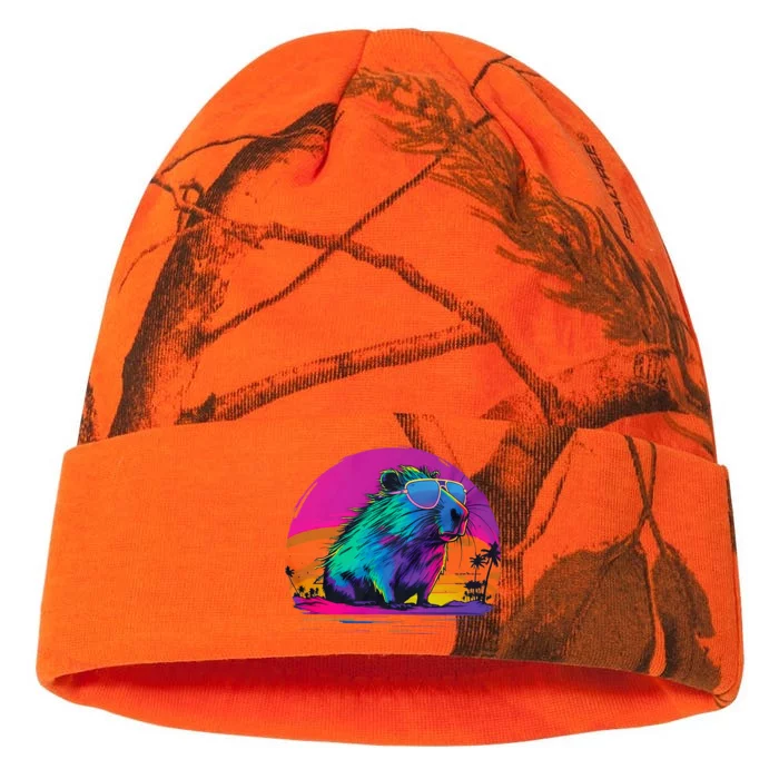 Capybara Vintage Rodent Retro Vaporwave Aesthetic Goth Kati - 12in Camo Beanie