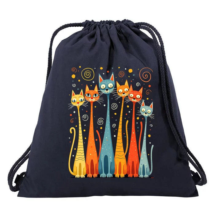 Cute Vintage Retro Midcentury Long Neck Cats 50s 60s Style Gift Drawstring Bag