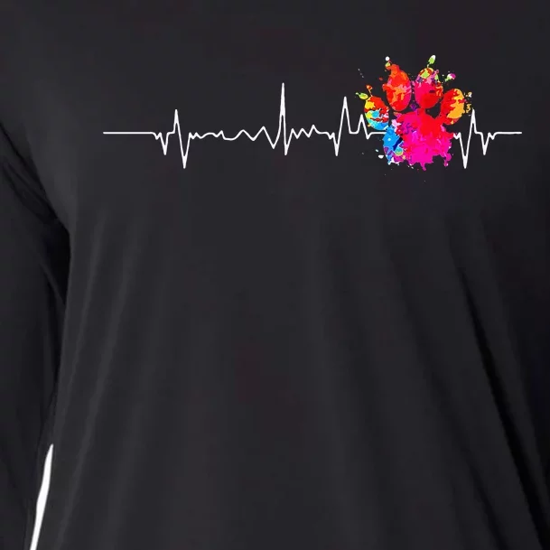 Cute Veterinarian Rainbow Paw Print Heartbeat Vet Tech Cooling Performance Long Sleeve Crew