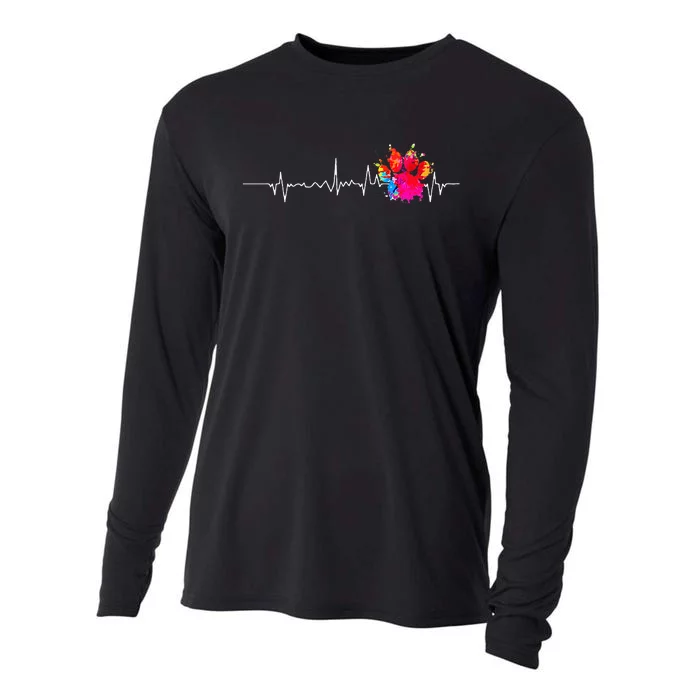 Cute Veterinarian Rainbow Paw Print Heartbeat Vet Tech Cooling Performance Long Sleeve Crew