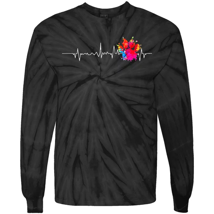 Cute Veterinarian Rainbow Paw Print Heartbeat Vet Tech Tie-Dye Long Sleeve Shirt