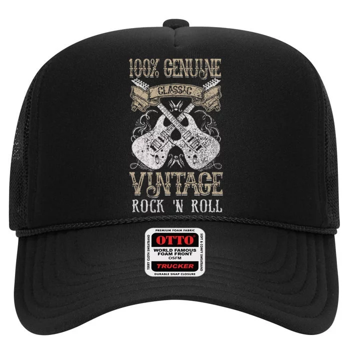 Classic Vintage Rock N Roll Music Guitars Gift High Crown Mesh Trucker Hat