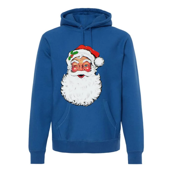 Cool Vintage Retro Christmas Santa Claus Face Funny Gift Premium Hoodie