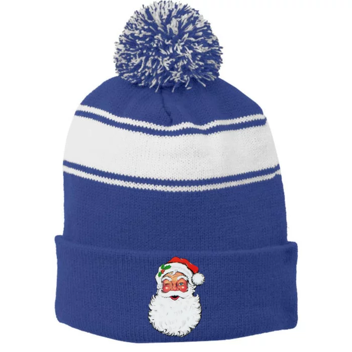 Cool Vintage Retro Christmas Santa Claus Face Funny Gift Stripe Pom Pom Beanie