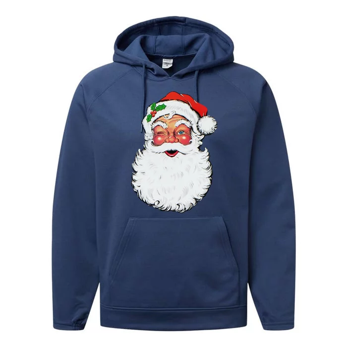 Cool Vintage Retro Christmas Santa Claus Face Funny Gift Performance Fleece Hoodie