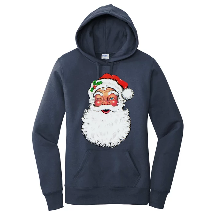 Cool Vintage Retro Christmas Santa Claus Face Funny Gift Women's Pullover Hoodie