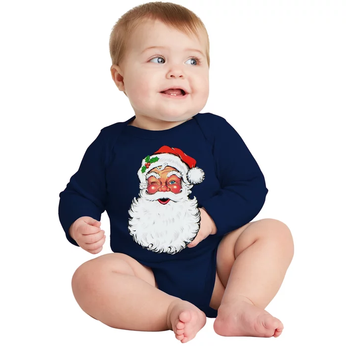 Cool Vintage Retro Christmas Santa Claus Face Funny Gift Baby Long Sleeve Bodysuit