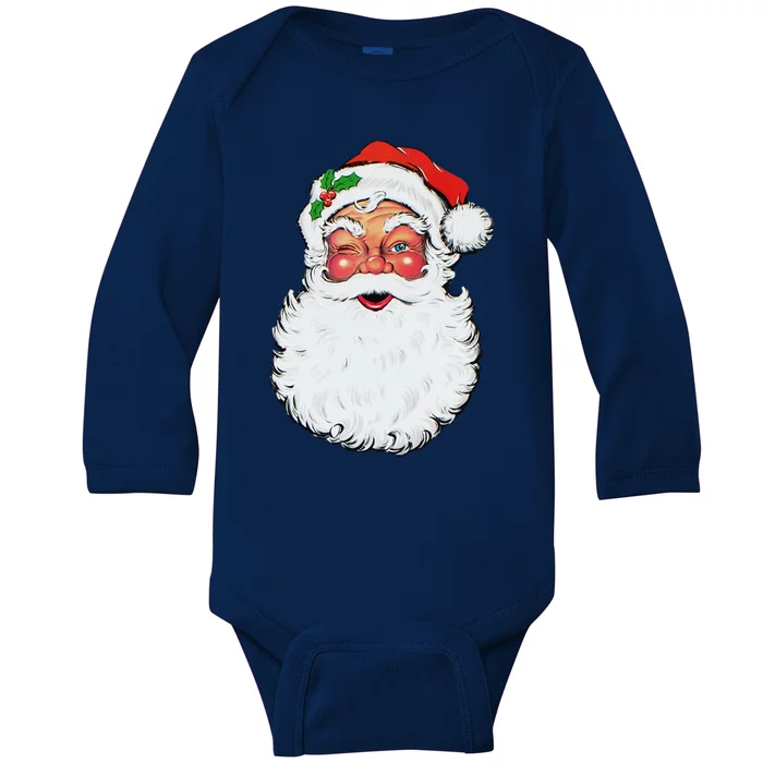 Cool Vintage Retro Christmas Santa Claus Face Funny Gift Baby Long Sleeve Bodysuit