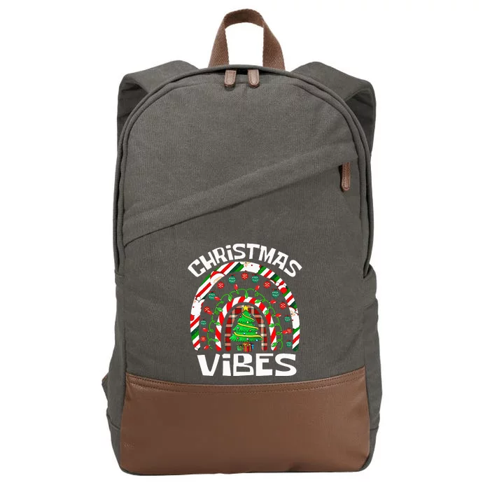 CHRISTMAS VIBES Rainbow Funny Xmas Pajama Cotton Canvas Backpack