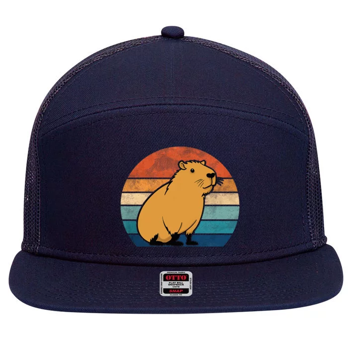 Capybara Vintage Rodent Funny Capybara 7 Panel Mesh Trucker Snapback Hat