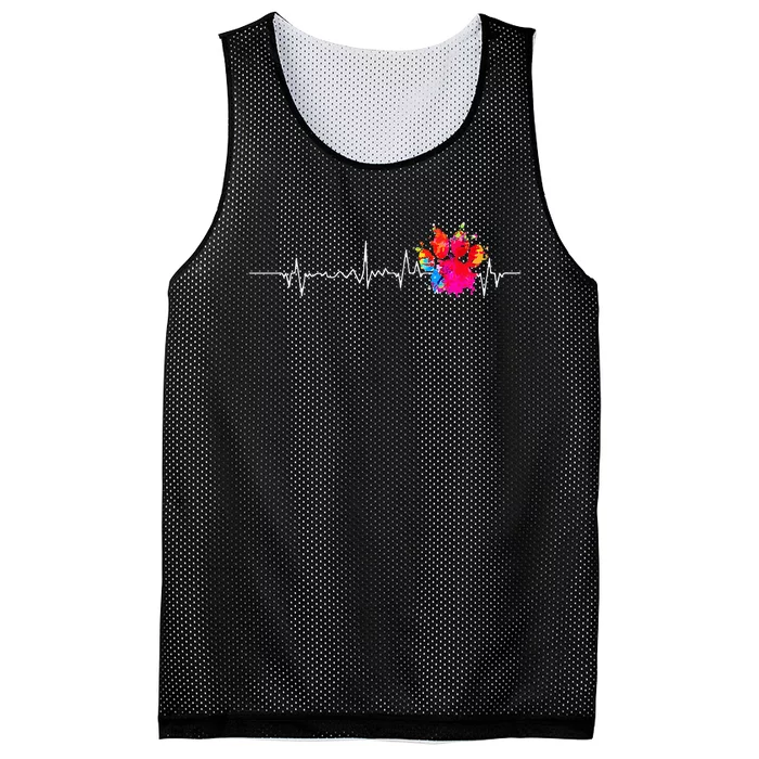 Cute Veterinarian Rainbow Paw Print Heartbeat Vet Tech Mesh Reversible Basketball Jersey Tank