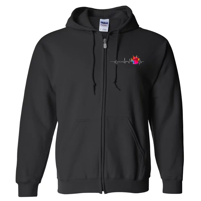 Cute Veterinarian Rainbow Paw Print Heartbeat Vet Tech Full Zip Hoodie