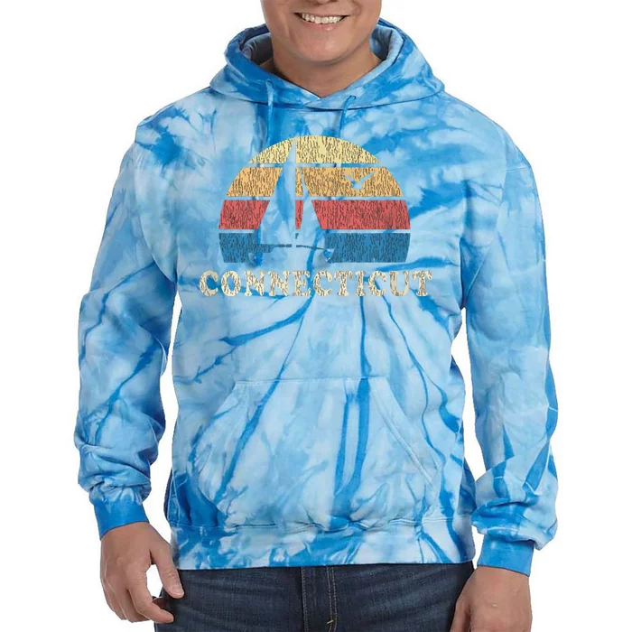 Connecticut Vintage Sailboat 70s Throwback Sunset Tie Dye Hoodie