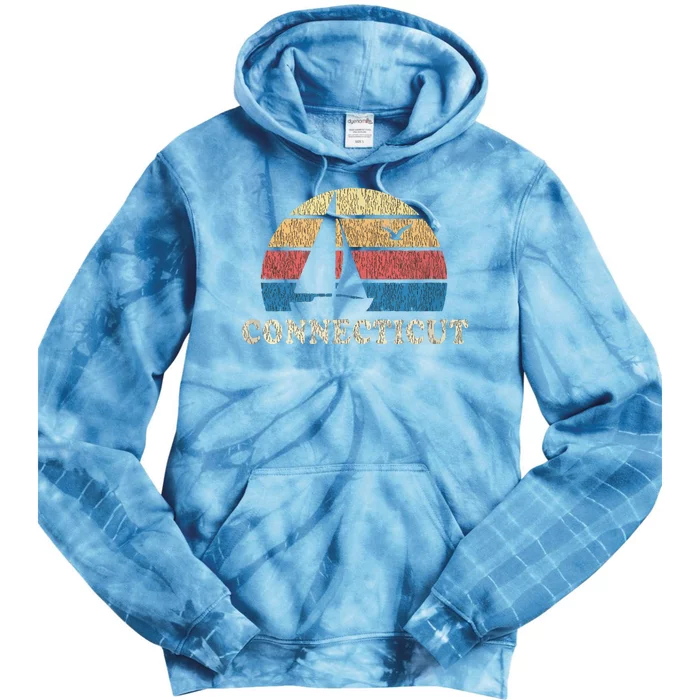 Connecticut Vintage Sailboat 70s Throwback Sunset Tie Dye Hoodie