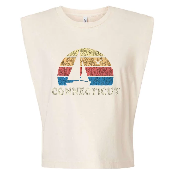 Connecticut Vintage Sailboat 70s Throwback Sunset Garment-Dyed Women's Muscle Tee