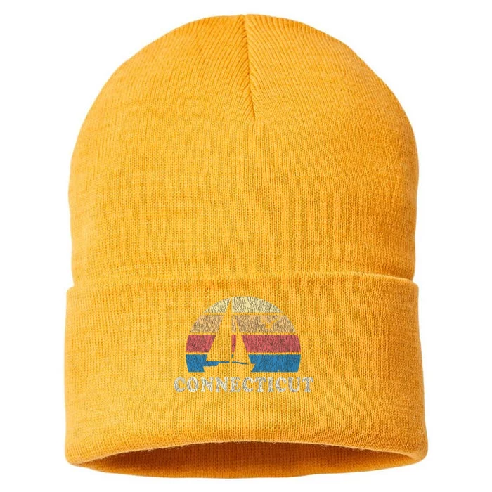 Connecticut Vintage Sailboat 70s Throwback Sunset Sustainable Knit Beanie