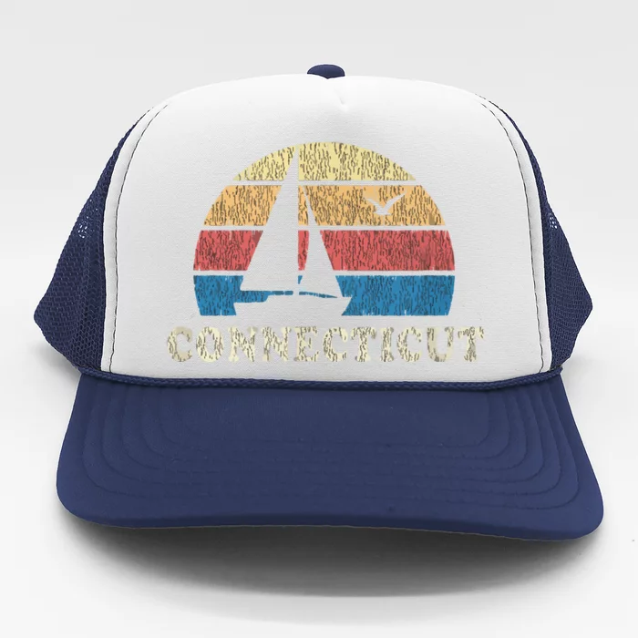 Connecticut Vintage Sailboat 70s Throwback Sunset Trucker Hat