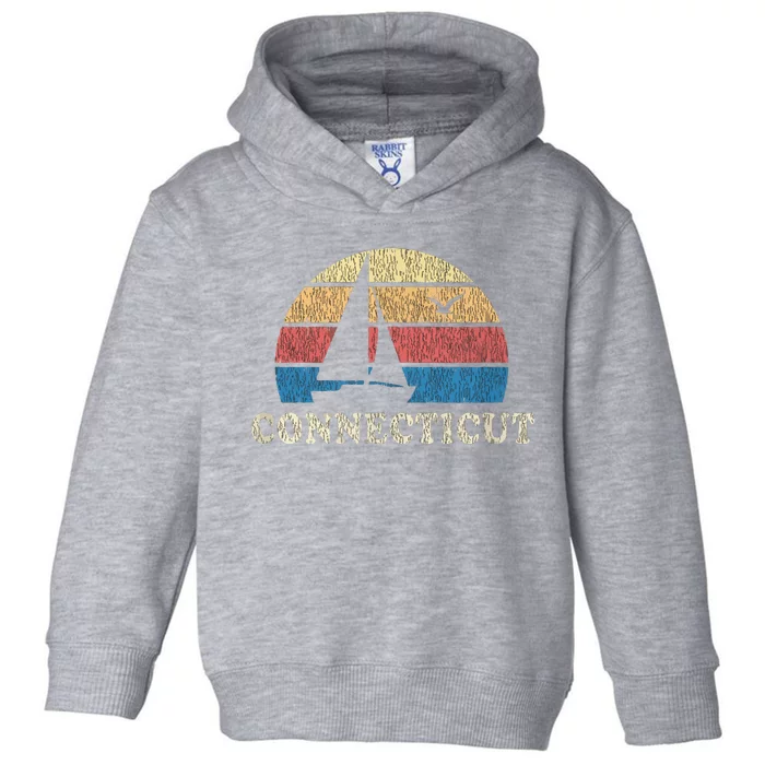 Connecticut Vintage Sailboat 70s Throwback Sunset Toddler Hoodie