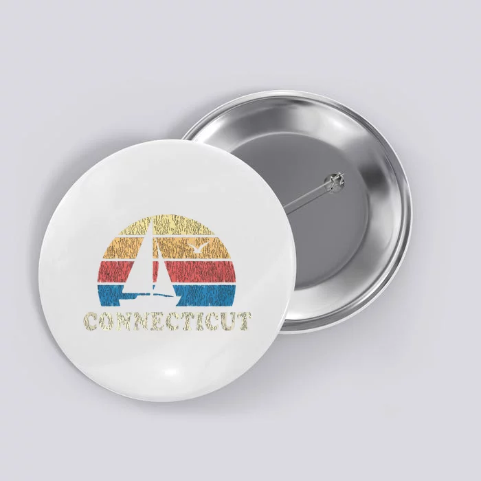 Connecticut Vintage Sailboat 70s Throwback Sunset Button