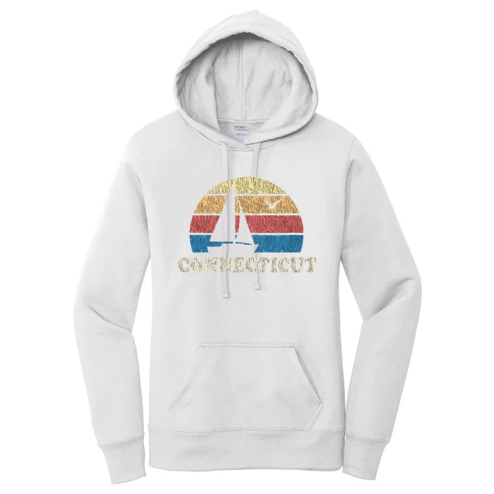 Connecticut Vintage Sailboat 70s Throwback Sunset Women's Pullover Hoodie