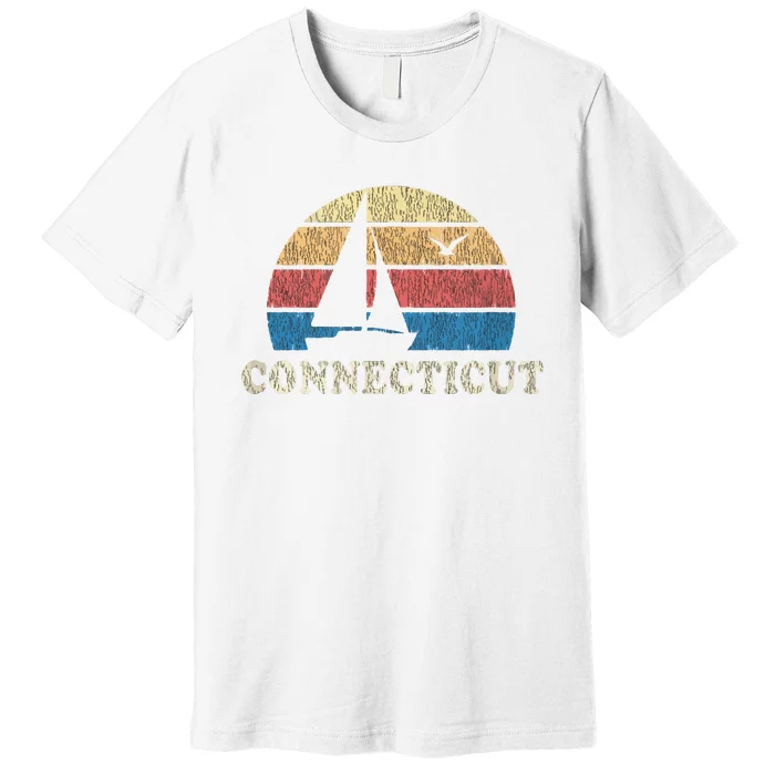 Connecticut Vintage Sailboat 70s Throwback Sunset Premium T-Shirt