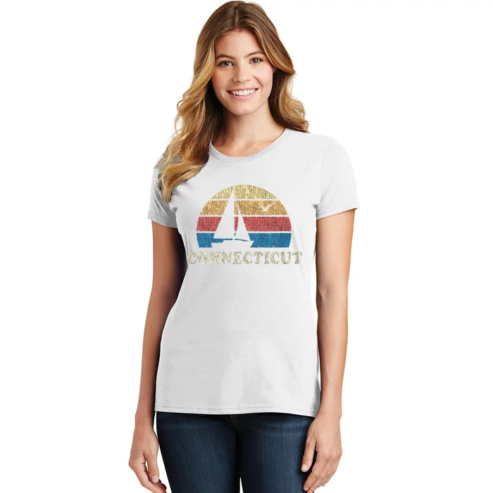 Connecticut Vintage Sailboat 70s Throwback Sunset Women's T-Shirt