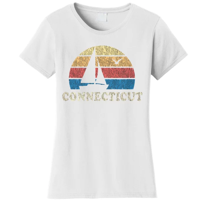 Connecticut Vintage Sailboat 70s Throwback Sunset Women's T-Shirt