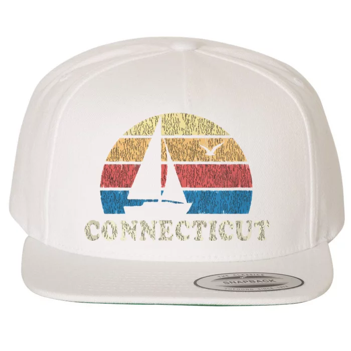 Connecticut Vintage Sailboat 70s Throwback Sunset Wool Snapback Cap