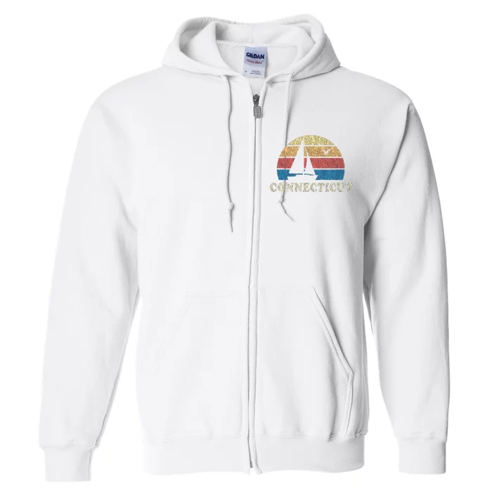 Connecticut Vintage Sailboat 70s Throwback Sunset Full Zip Hoodie