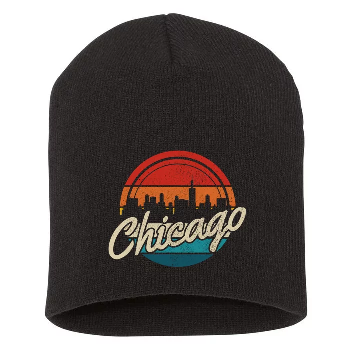 Chicago Vintage Skyline Retro Illinois Pride Gift Short Acrylic Beanie