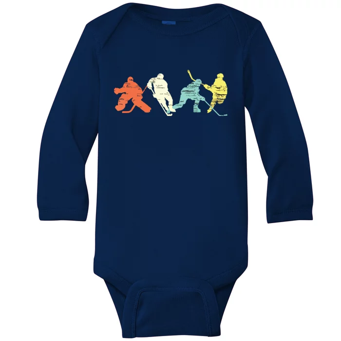 Classic Vintage Style Ice Hockey Baby Long Sleeve Bodysuit