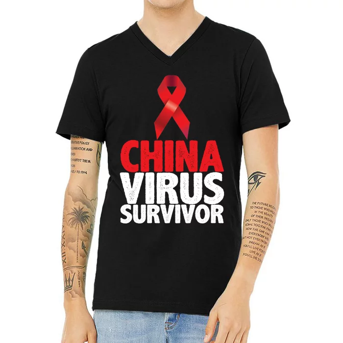 China Virus Survivor V-Neck T-Shirt