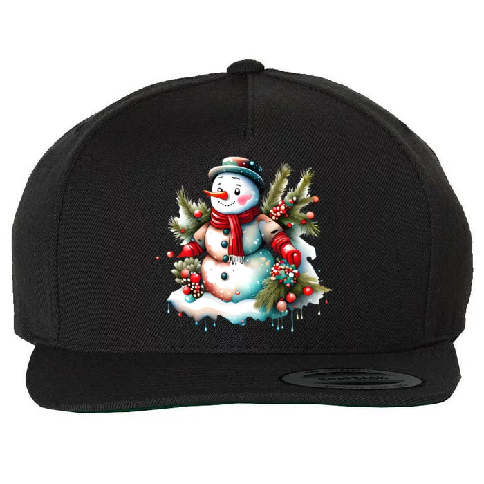 Christmas Vintage Snowman Wool Snapback Cap