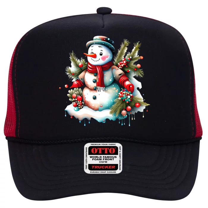 Christmas Vintage Snowman High Crown Mesh Trucker Hat