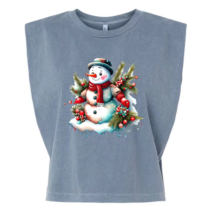 Christmas Vintage Snowman Garment-Dyed Women's Muscle Tee